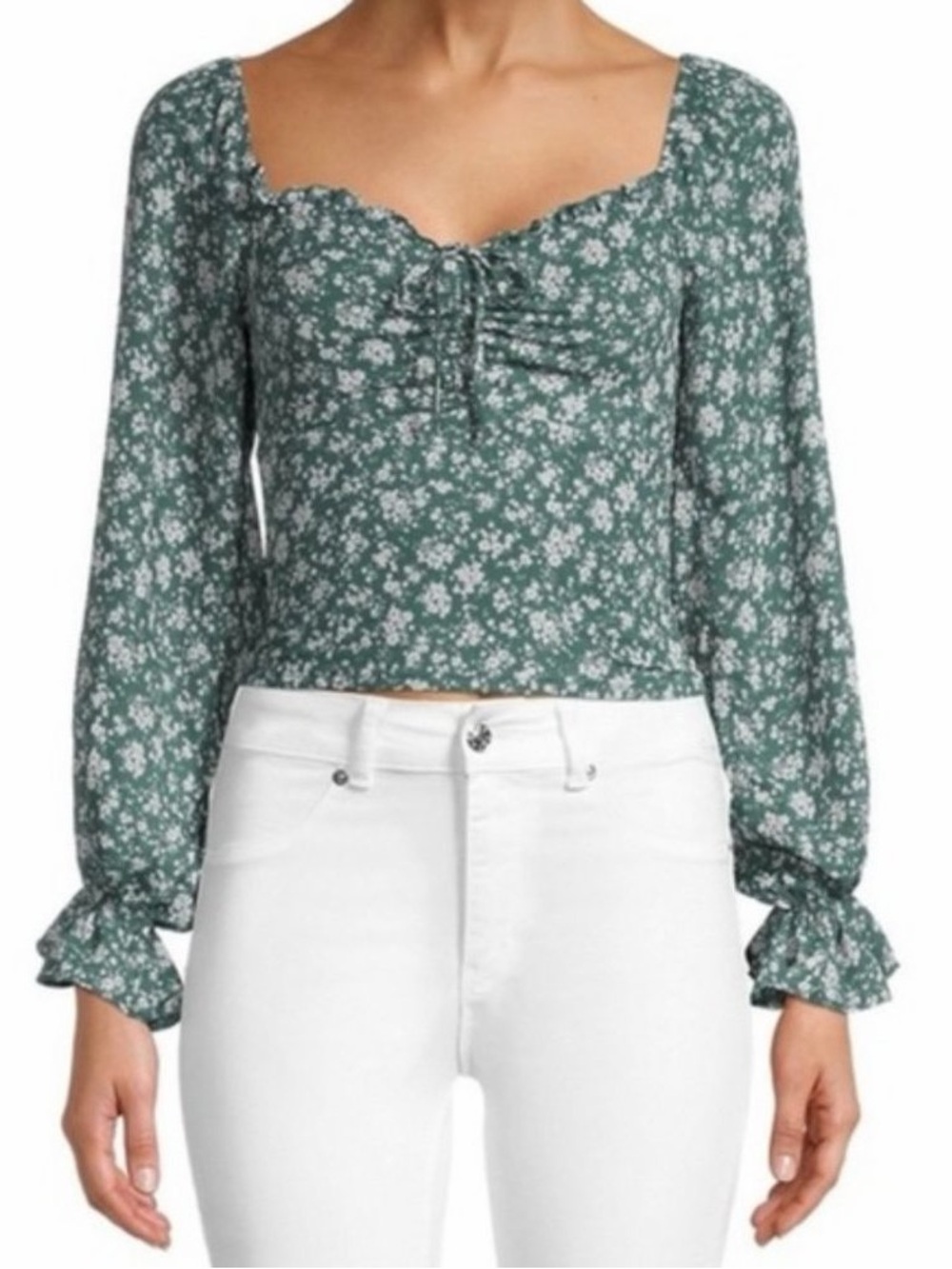 ASTR the label Floral Ruched Sweetheart Neck Top